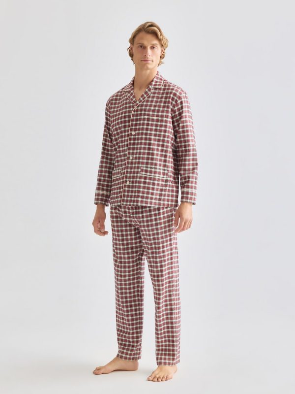 Pijama de cuadros franela 100% algodón sostenible hombre - Crudo