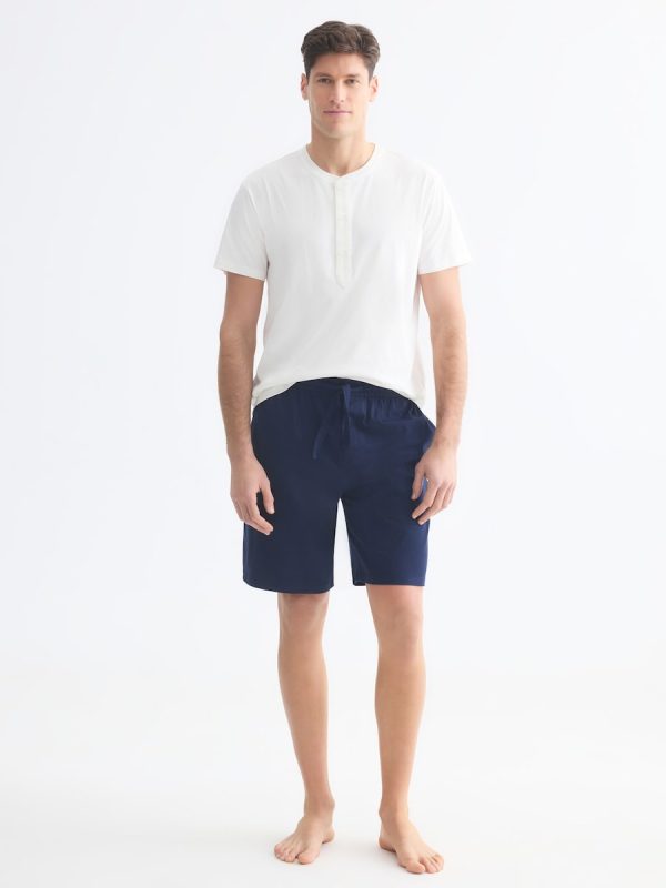 Pantalón corto de pijama liso 100% algodón sostenible hombre - Azul marino