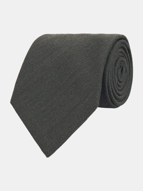 Corbata de hombre lisa de lana y seda - Verde militar