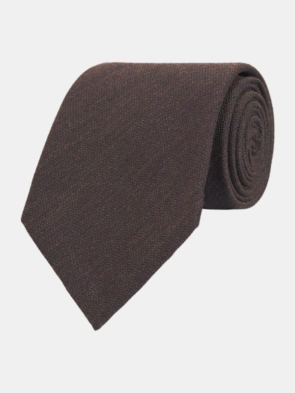 Corbata de hombre lisa de lana y seda - Marrón