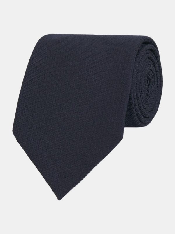 Corbata de hombre lisa de lana y seda - Azul marino