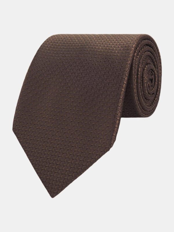Corbata de hombre jacquard microdibujo seda natural - Marrón