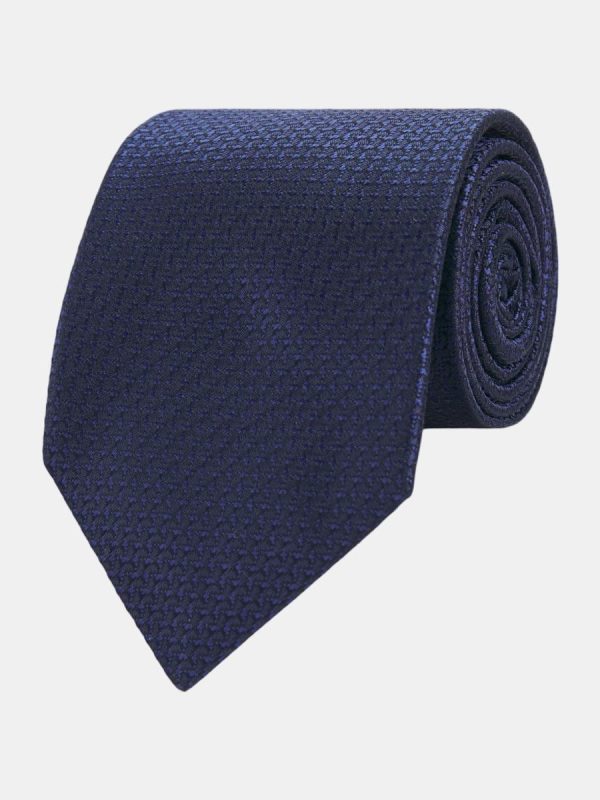 Corbata de hombre jacquard microdibujo seda natural - Azul marino