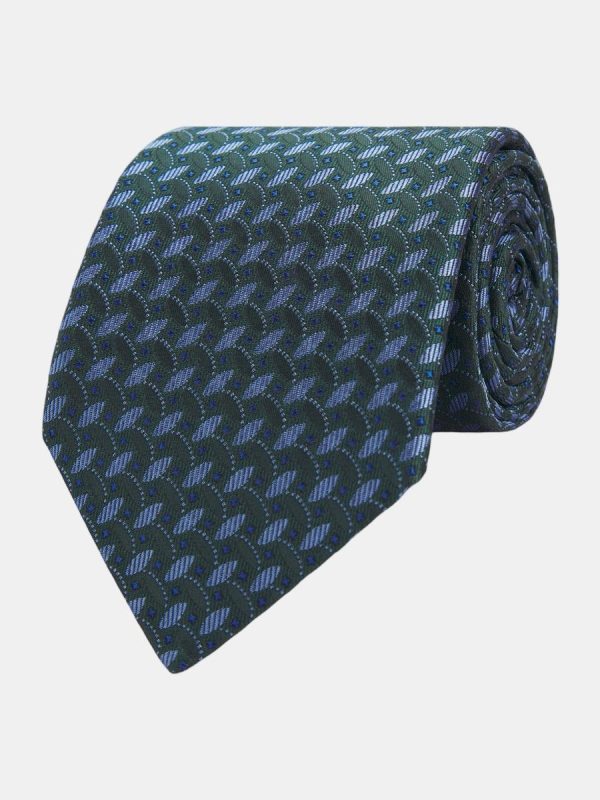 Corbata de hombre jacquard microdibujo seda natural - Verde oscuro