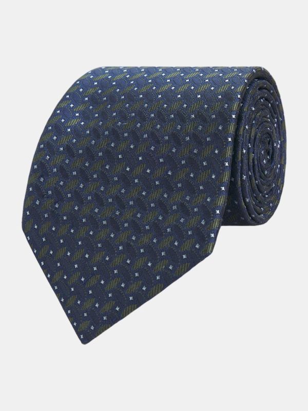 Corbata de hombre jacquard microdibujo seda natural - Azul marino