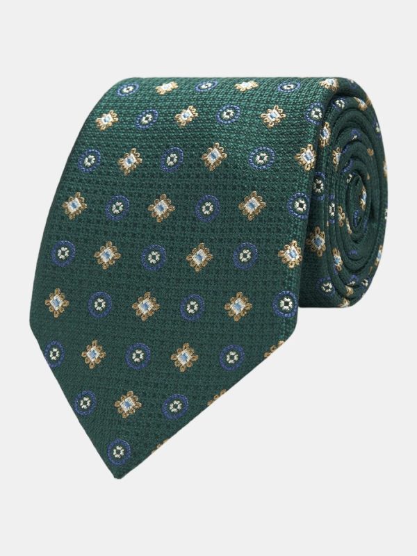Corbata de hombre jacquard microdibujo seda natural - Verde oscuro