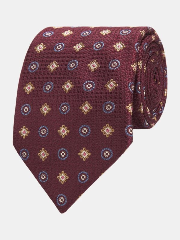 Corbata de hombre jacquard microdibujo seda natural - Granate
