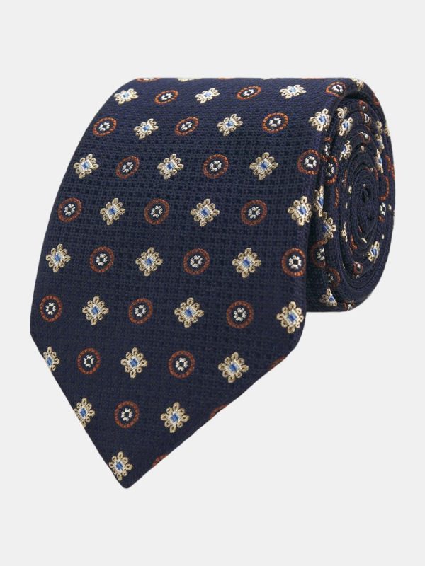 Corbata de hombre jacquard microdibujo seda natural - Azul marino