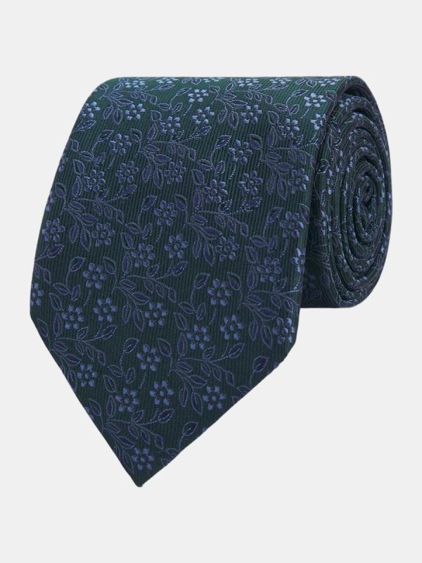 Corbata de hombre jacquard microdibujo seda natural - Verde oscuro
