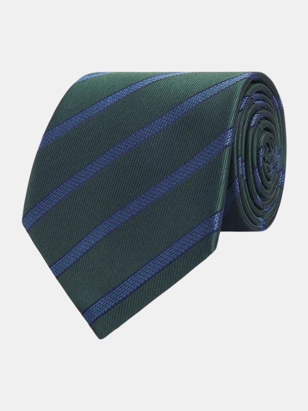 Corbata de hombre jacquard microdibujo seda natural - Verde oscuro