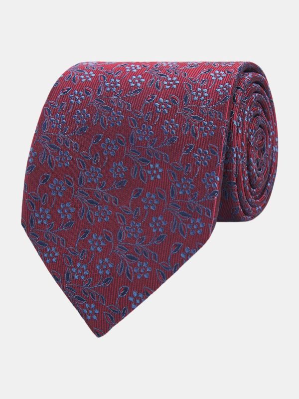 Corbata de hombre jacquard microdibujo seda natural - Granate