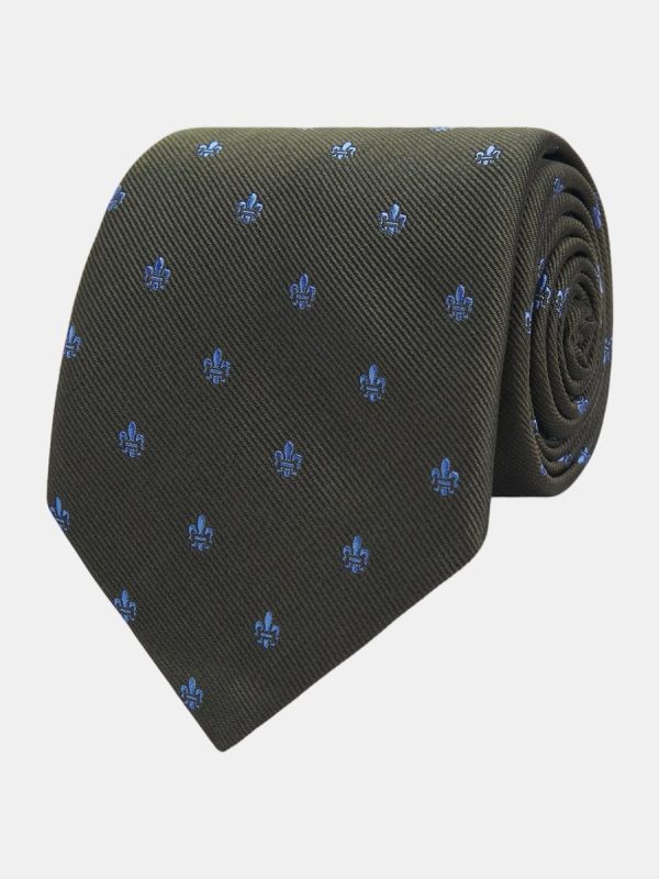 Corbata de hombre jacquard microdibujo seda natural - Verde militar