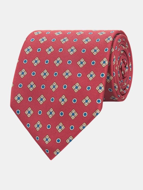 Corbata de hombre jacquard microdibujo seda natural - Rojo
