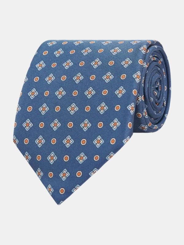 Corbata de hombre twill estampado seda natural - Azul