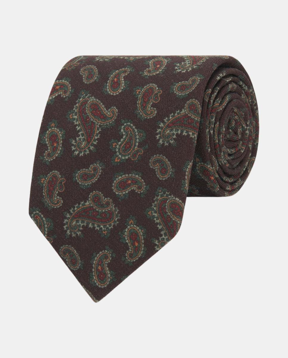 Corbata de hombre de lana estampada - Granate