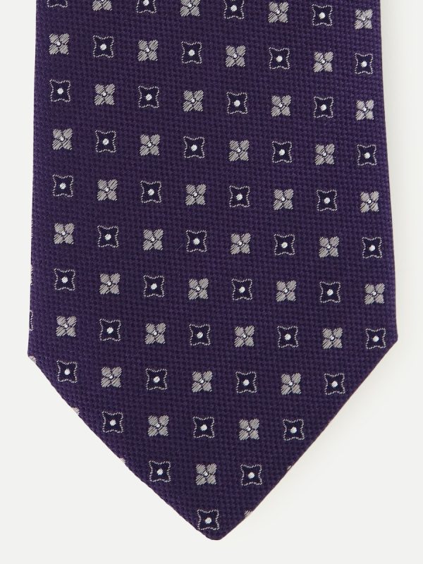 Corbata de hombre de seda con flores a doble contraste. - Azul marino