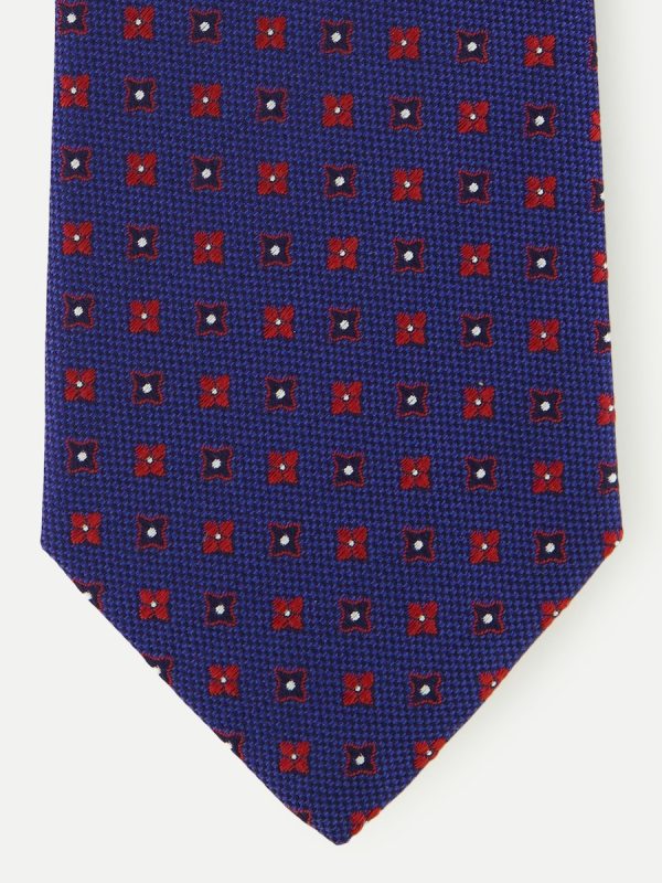 Corbata de hombre de seda con flores a doble contraste. - Azul