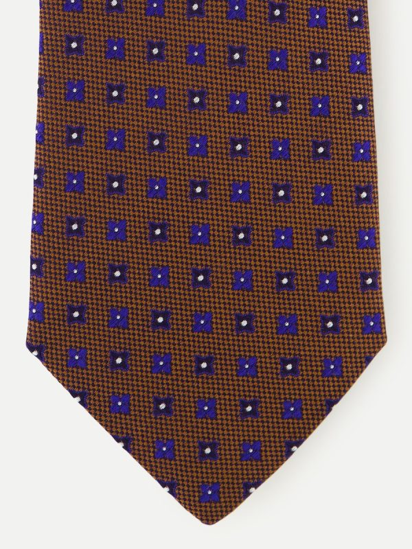 Corbata de hombre de seda con flores a doble contraste. - Marrón