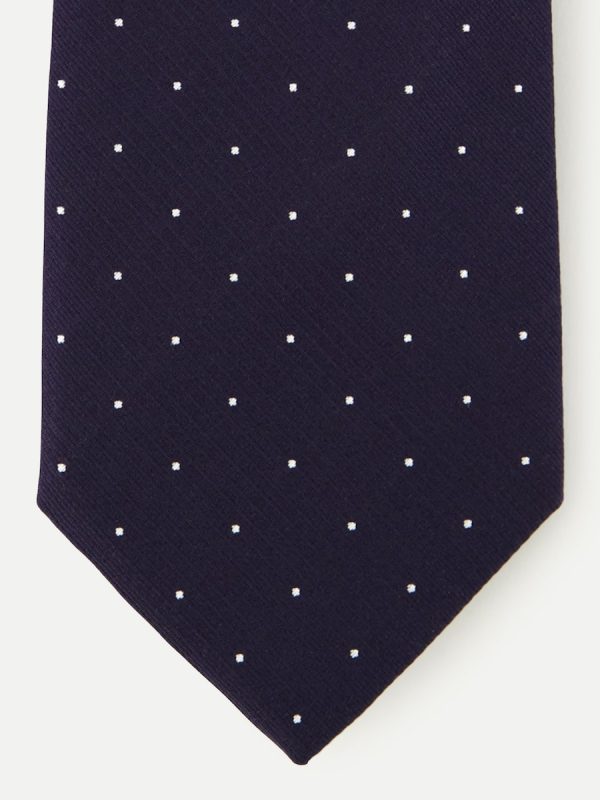 Corbata de hombre de seda de lunares pequeños. - Azul marino