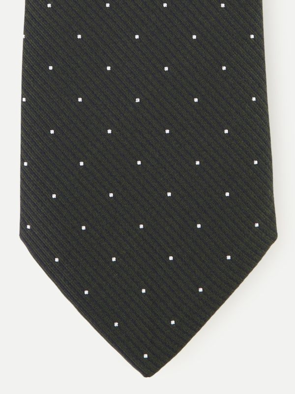 Corbata de hombre de seda de lunares pequeños. - Verde oscuro