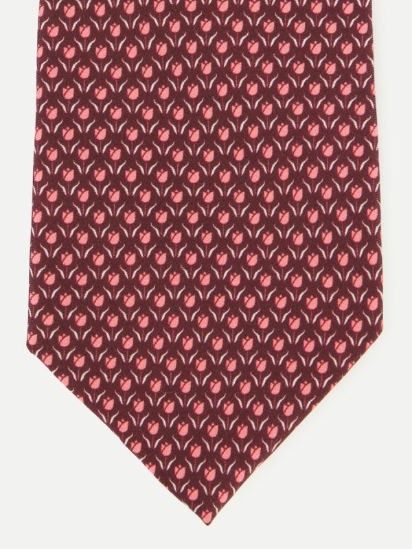 Corbata antimanchas con dibujo tulipanes. - Burdeos
