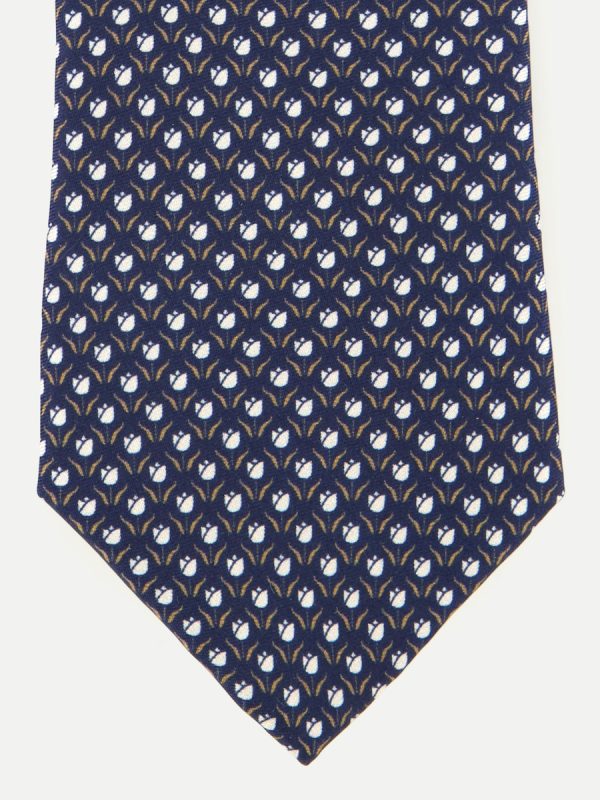 Corbata antimanchas con dibujo tulipanes. - Azul marino