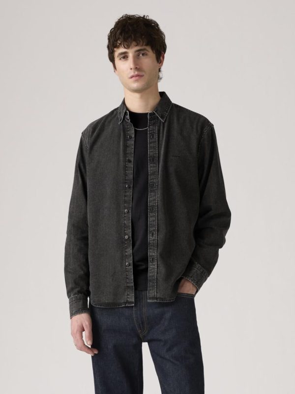 Camisa vaquera de hombre de manga larga - Gris oscuro