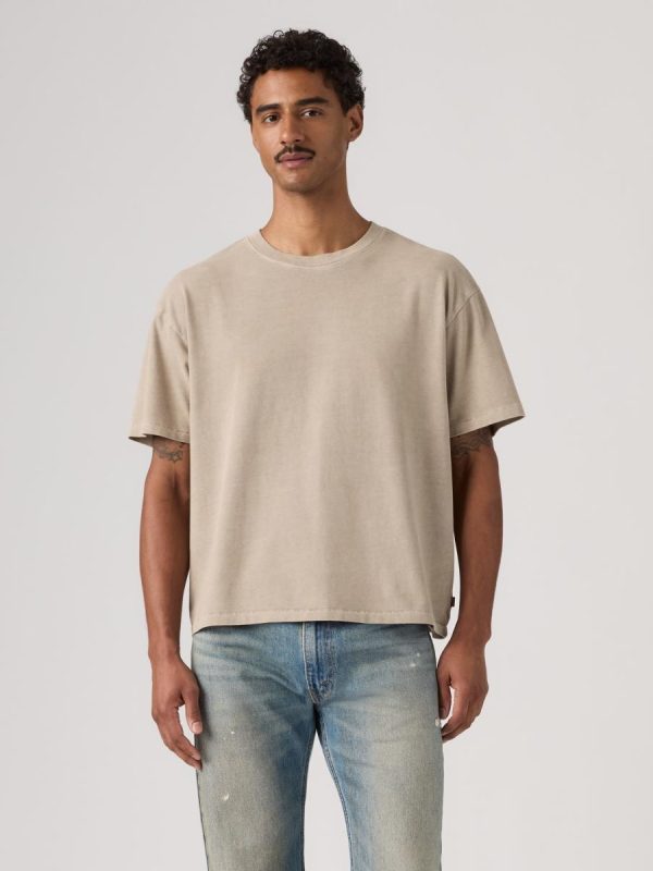 Camiseta de hombre crop de manga corta y cuello redondo - Beige