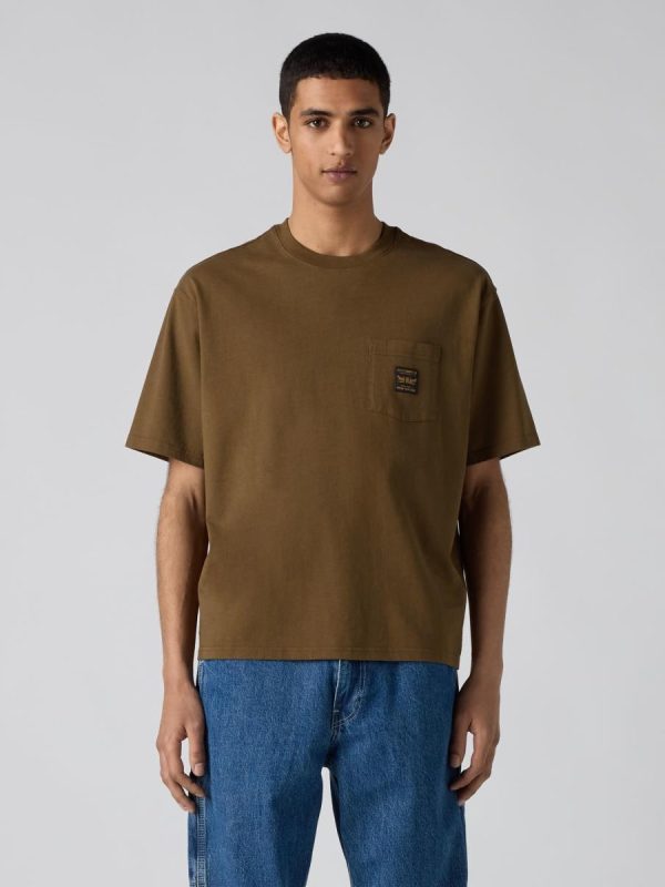 Camiseta de hombre de manga corta con cuello redondo y bolsillo en el pecho - Marrón
