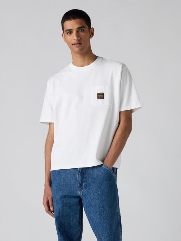 Camiseta de hombre de manga corta con cuello redondo y bolsillo en el pecho - Blanco