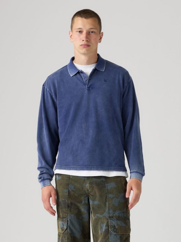 Polo de hombre de manga larga - Azul