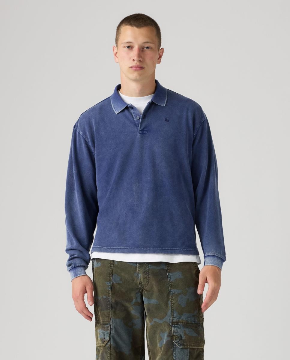 Polo de hombre de manga larga - Azul