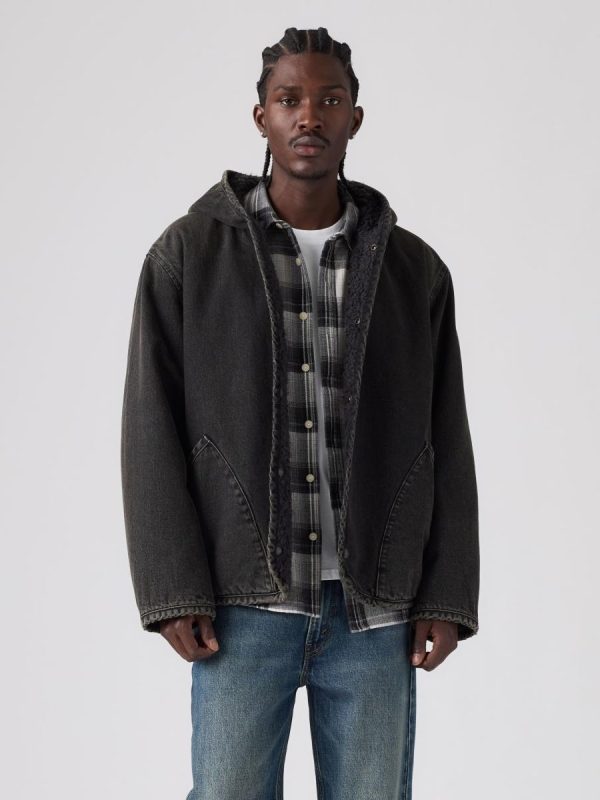 Chaqueta vaquera de hombre con capucha - Negro