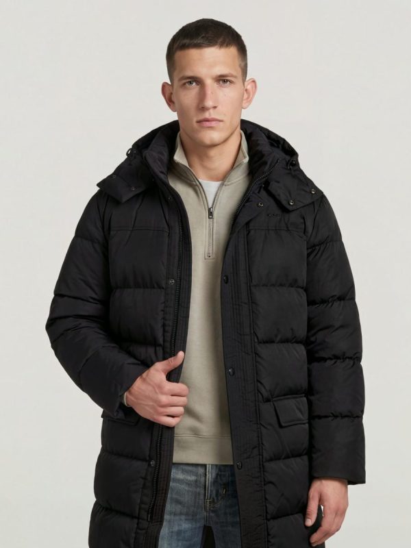 Parka de hombre con capucha y corte recto - Negro
