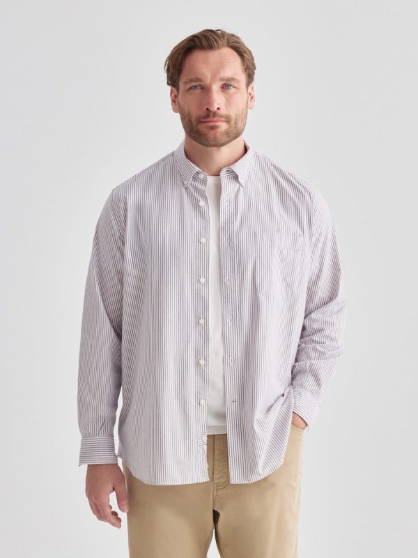 Camisa oxford stretch de rayas classic fit. - Burdeos