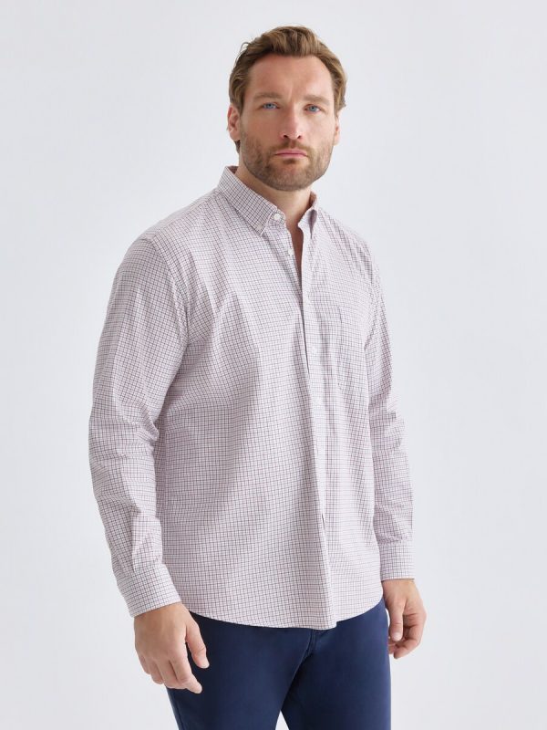 Camisa de twill algodón stretch de cuadro perfilería. - Burdeos