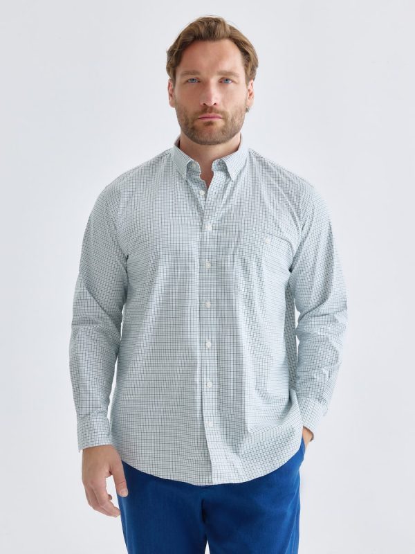 Camisa de twill algodón stretch de cuadro perfilería. - Verde