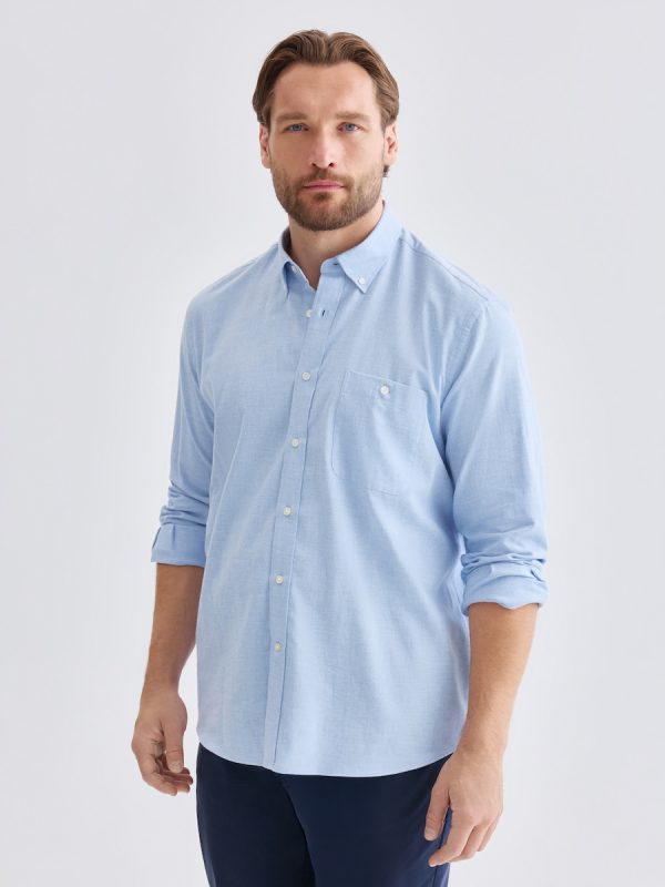 Camisa tallas grandes villela algodón melange lisa. - Azul claro