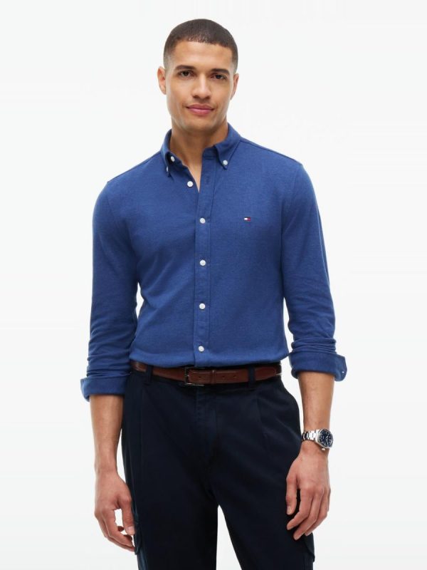 Camisa de caballero de punto lisa - Azul