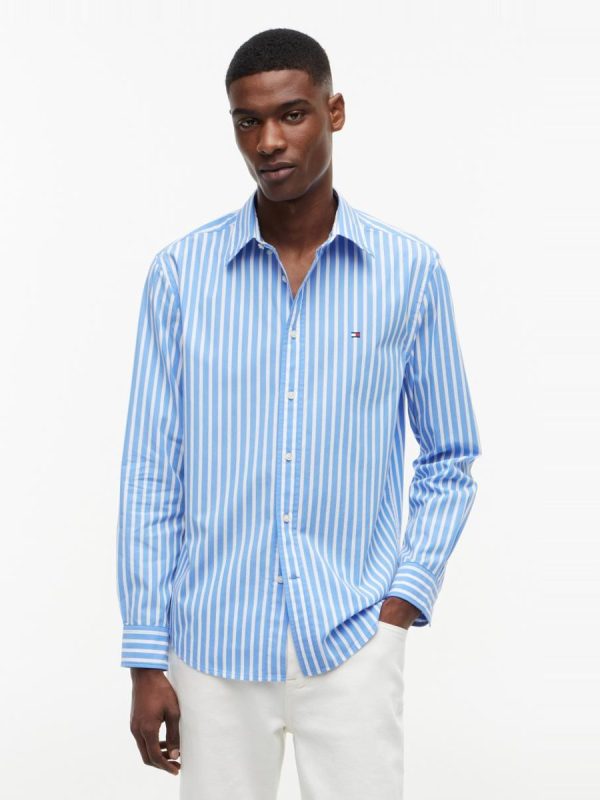 Camisa de caballero en popelín estampado - Azul celeste