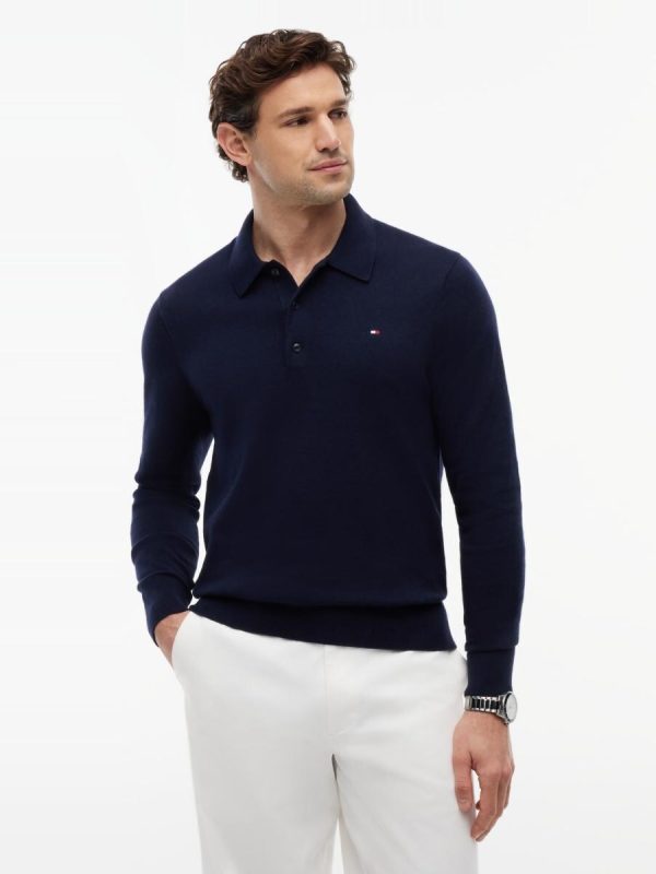 Jersey de caballero tipo polo liso - Azul marino