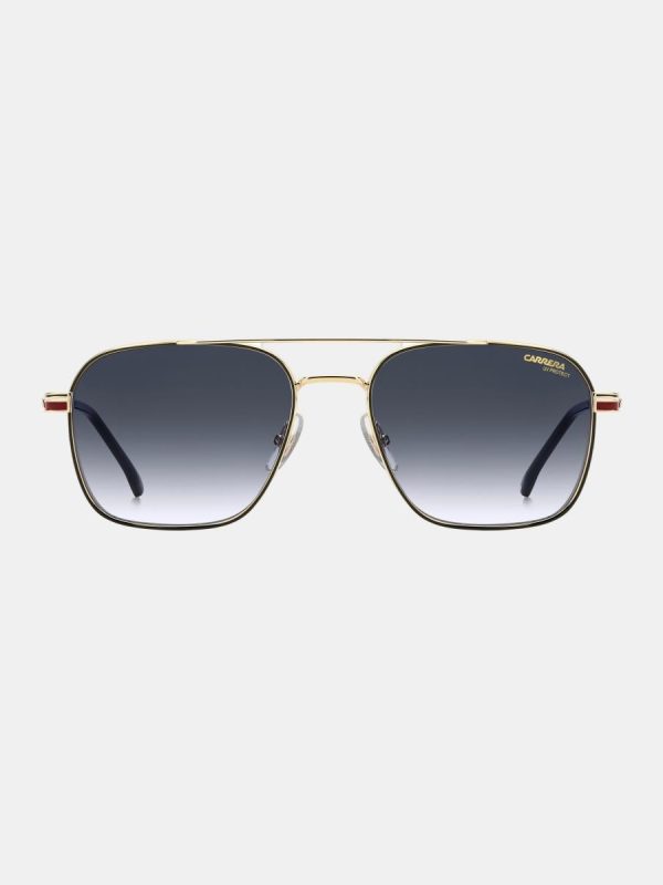Gafa de sol de hombre rectangular en metal con lente degradada - Oro