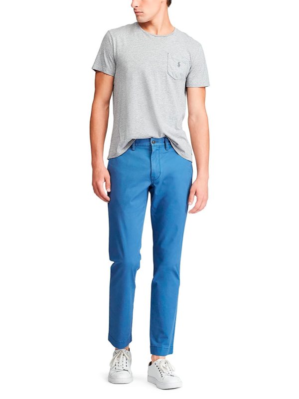 Pantalón de sarga elástico Slim Fit de hombre Dosel Oliva - Azul Luminoso