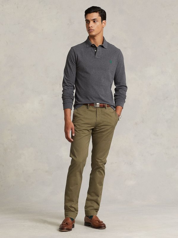 Pantalón de sarga elástico Slim Fit de hombre Dosel Oliva - Verde pardo