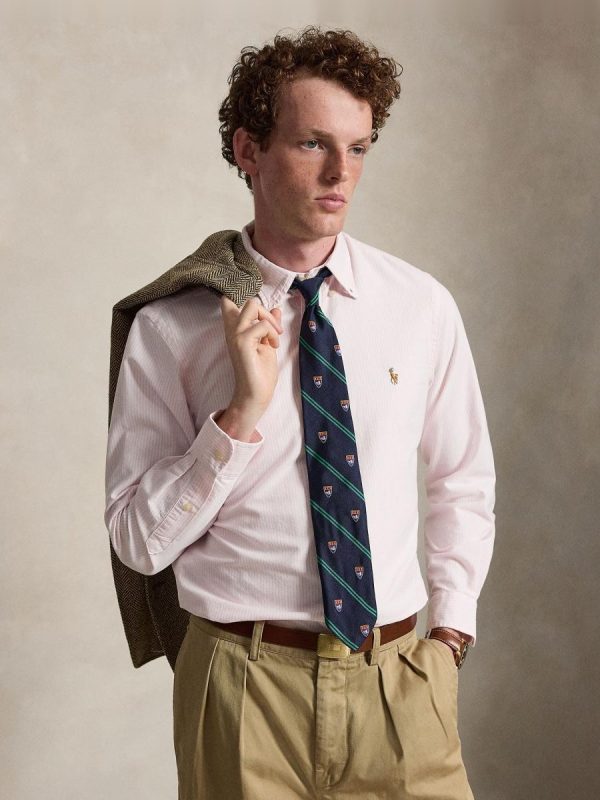 Camisa de hombre oxford con rayas Desgastado Mint Blanco - Rosa claro