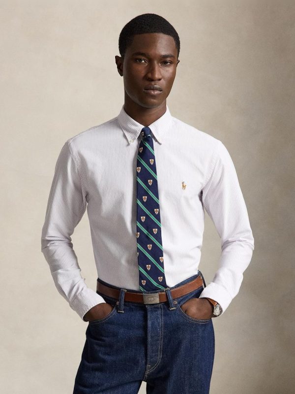 Camisa de hombre oxford con rayas Desgastado Mint Blanco - Lila