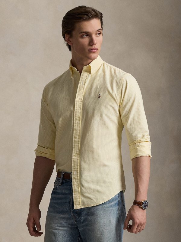 Camisa de hombre oxford con rayas Desgastado Mint Blanco - Amarillo