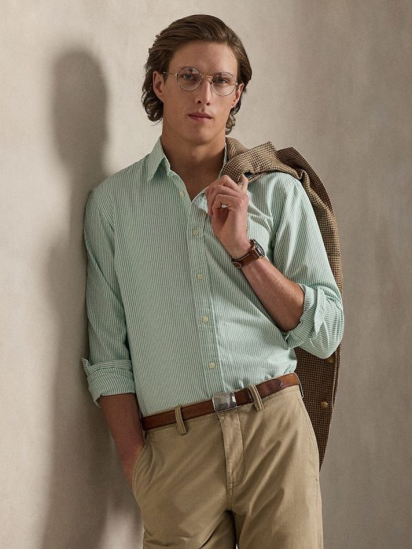 Camisa de hombre oxford con rayas Desgastado Mint Blanco - Verde claro