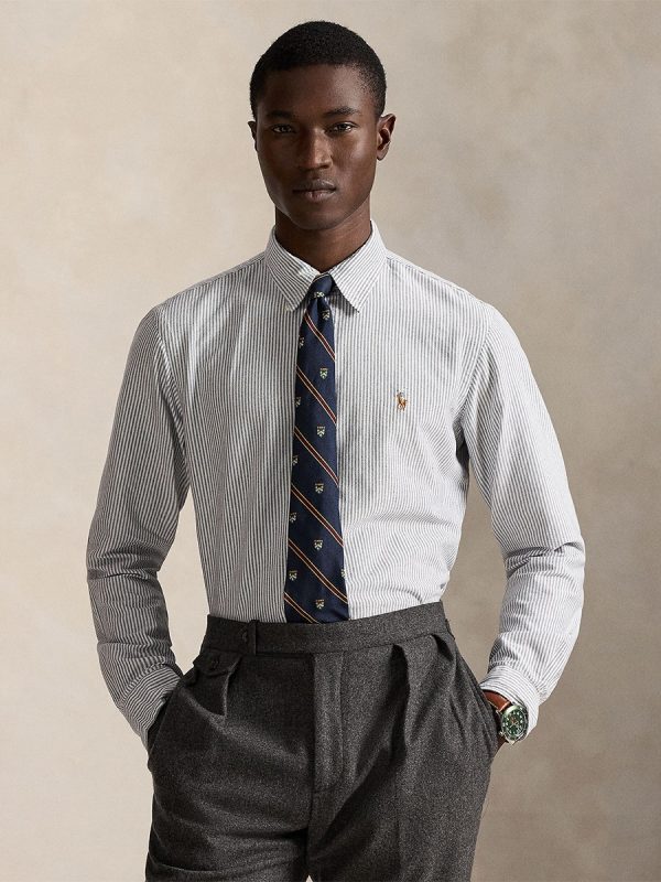 Camisa de hombre oxford con rayas Desgastado Mint Blanco - Gris claro