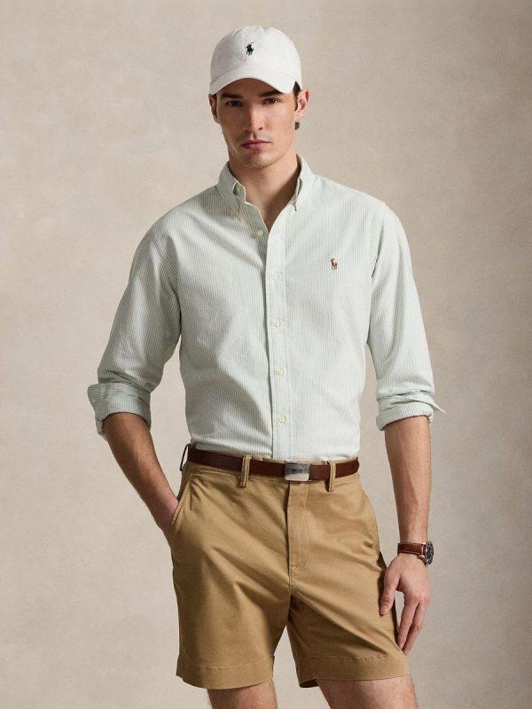 Camisa de hombre oxford con rayas Desgastado Mint Blanco - Verde menta